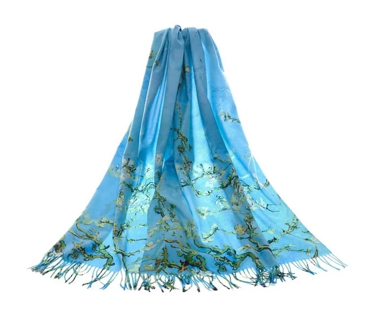 Signare Van Gogh Almond Blossom Pashmina Large Scarf Art 200 x 70cm Fringe Blue SC-PASH-ARTALMOND (1).jpg