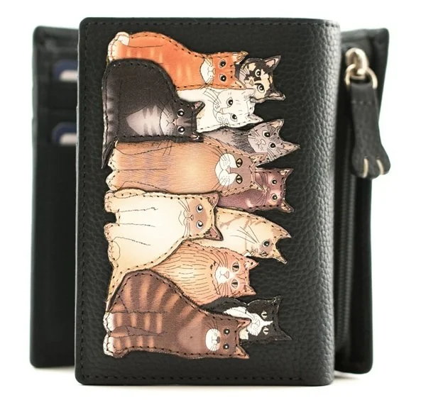 Mala Leather Meowfia Cats Dark Grey Tri Fold Midi Purse RFID Protection Dust Bag 51 3707 (12).jpg