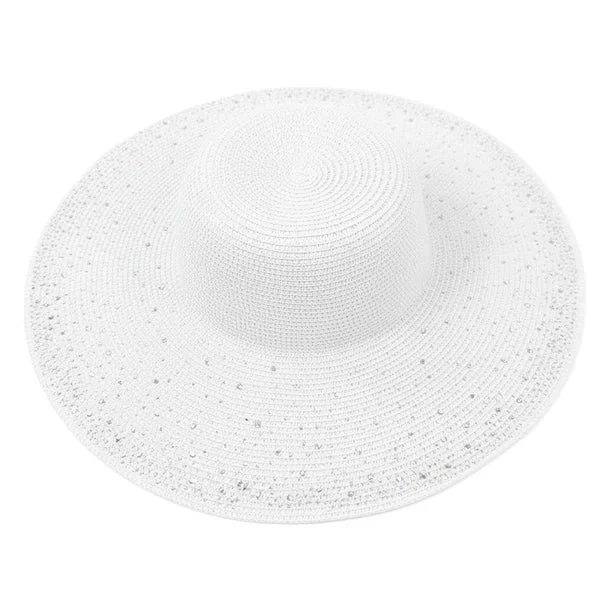 Black Ginger Summer Hat Foldable Wide Brim Diamante Roll Up Travel Bag Holiday White 57cm 601-349 (5).jpg