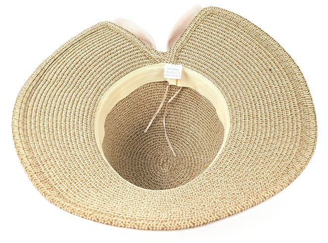 Black Ginger Sun Hat Foldable Roll Up Travel Bag Gift Holiday Big Bow Ivory 57cm 601-345 (2).jpg