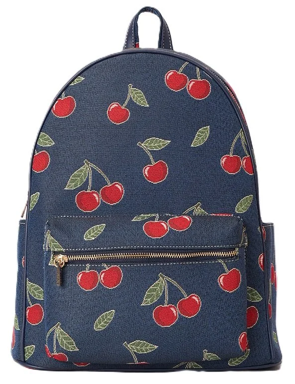 Signare Cherry Tapestry Big Backpack Back Pack Rucksack Bag Blue Navy London Fun BIGPK-CHERRY-BLUE (1).jpg