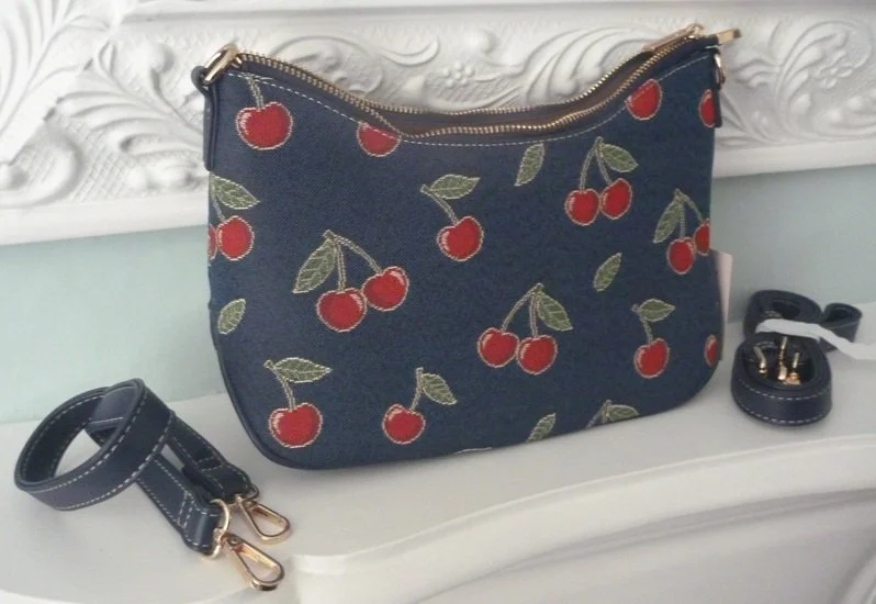 Signare Cherry Tapestry Moon Underarm Crossbody 2 in 1 Bag Dark Blue Navy London MOON-CHERRY-BLUE (6).JPG