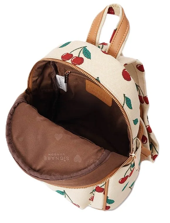 Signare Cherry Tapestry Casual Daypack Backpack Back Pack Bag Cream Brown London DAPK-CHERRY-CREAM (6).jpg