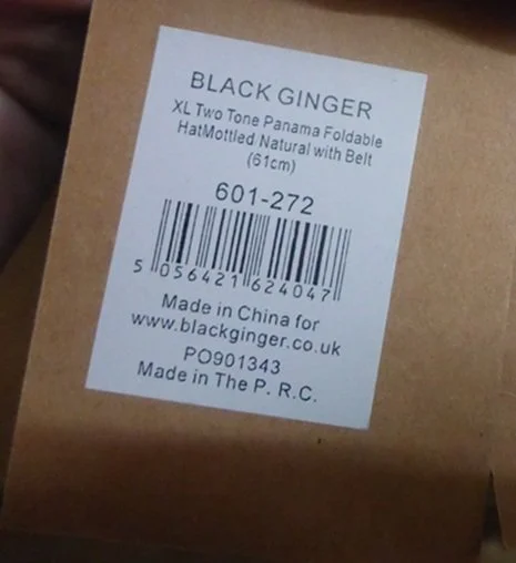 Black Ginger Panama Mottled Natural Belt Summer Hat Foldable Roll Up Travel Bag 61cm Extra Large 301-272.JPG