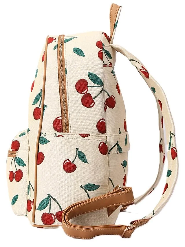 Signare Cherry Tapestry Big Backpack Back Pack  Rucksack Bag Cream Brown London BIGPK-CHERRY-CREAM (4).jpg