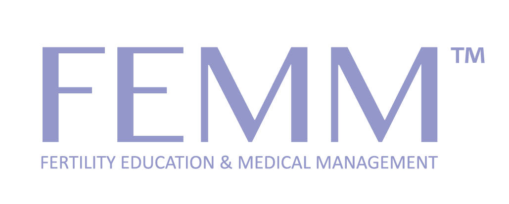 Light purple FEMM logo. Fertility Education and Medical Management