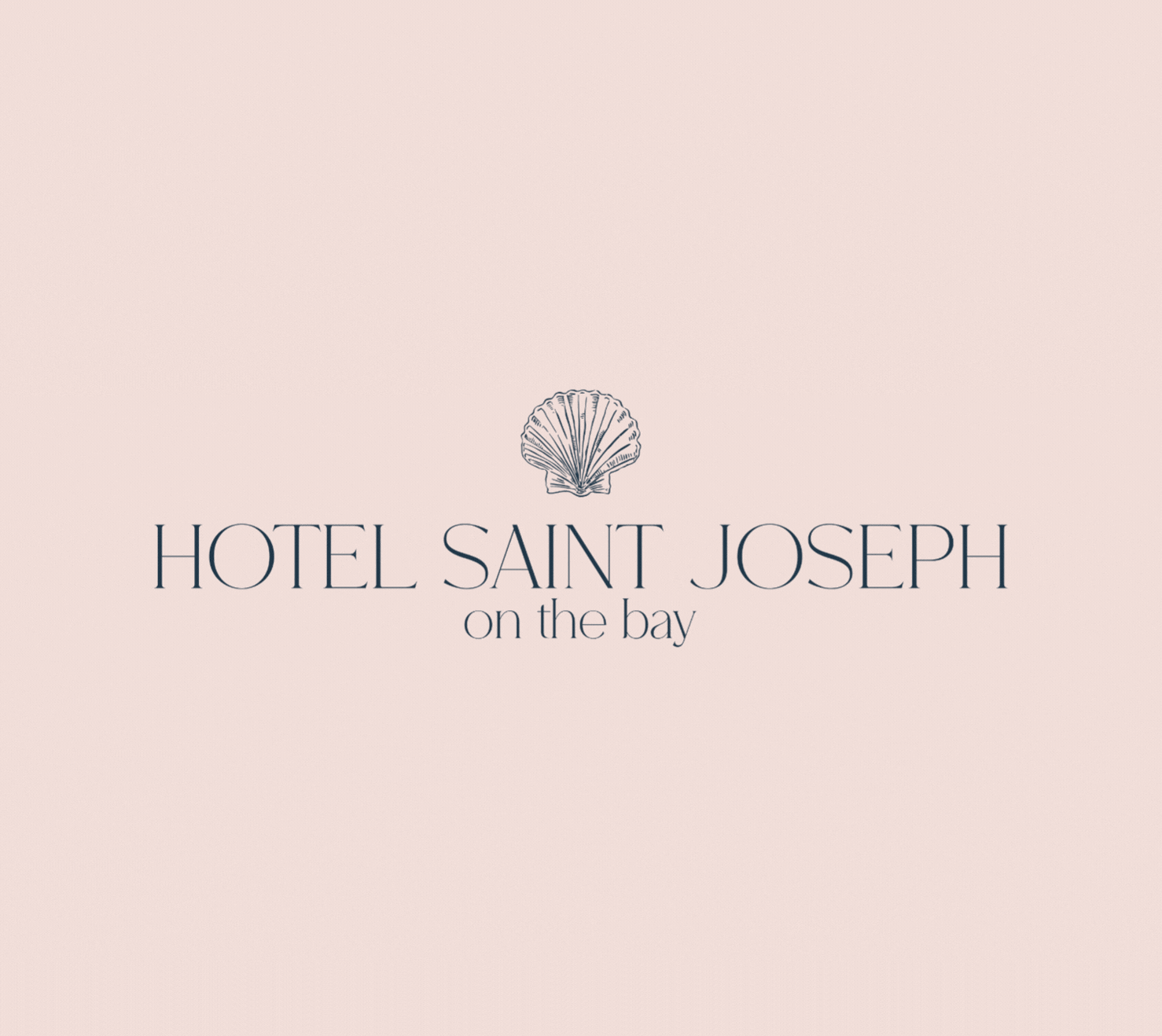 Logo for Hotel Saint Joseph on the Bay with a seashell icon on a light pink background.