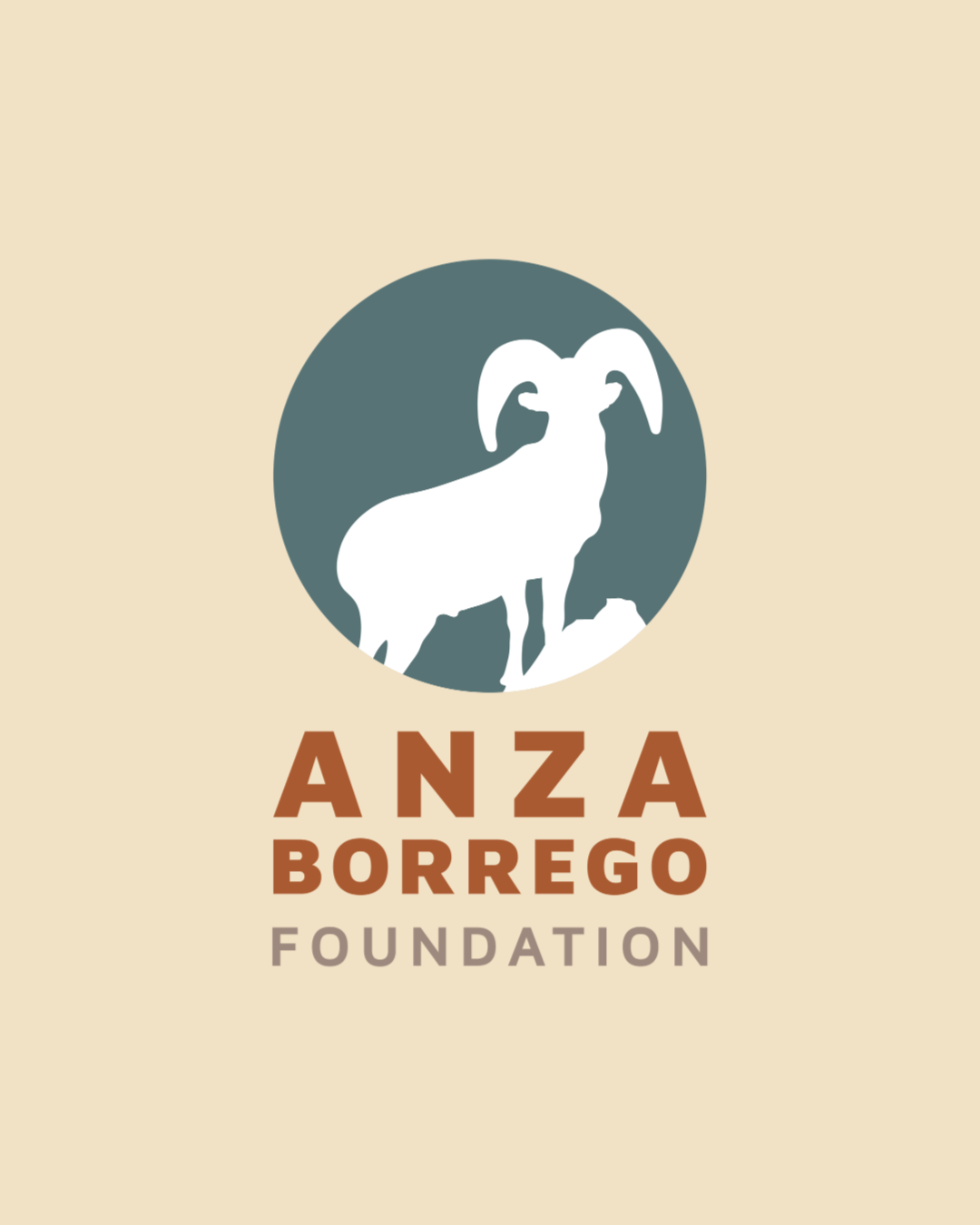 Logo for the ANZA Borrego Foundation featuring a goat silhouette inside a circle with the foundation's name below.