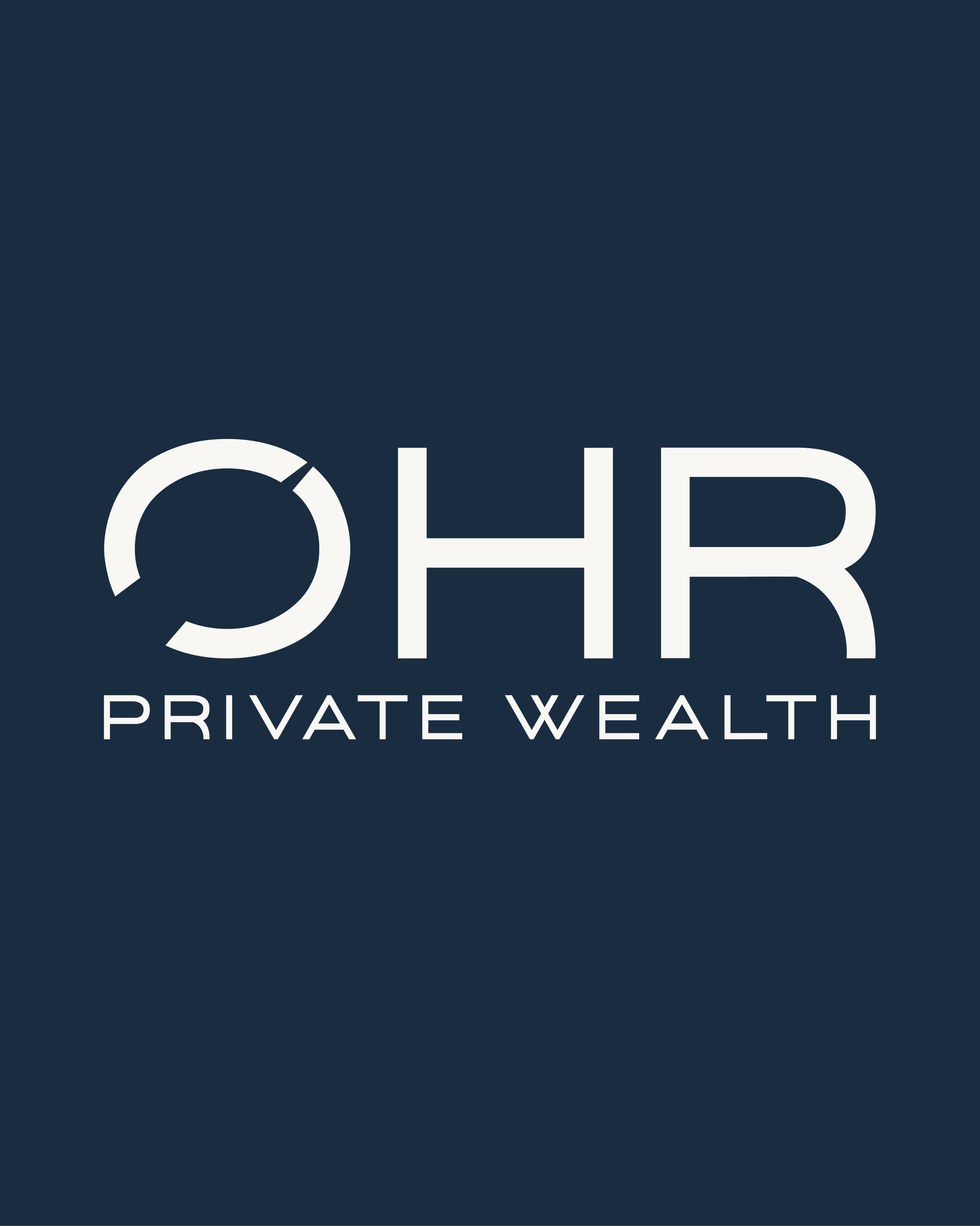 Logo with a dark blue background, white text reading 'OHR PRIVATE WEALTH,' and a circular graphic element incorporated into the letter 'O.'