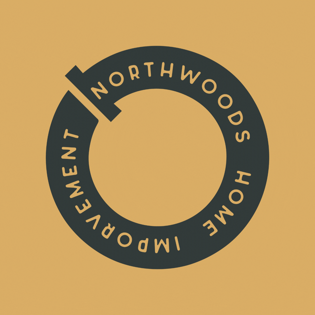Circular logo with a black background and beige text that reads 'Northwoods Home Improver'.