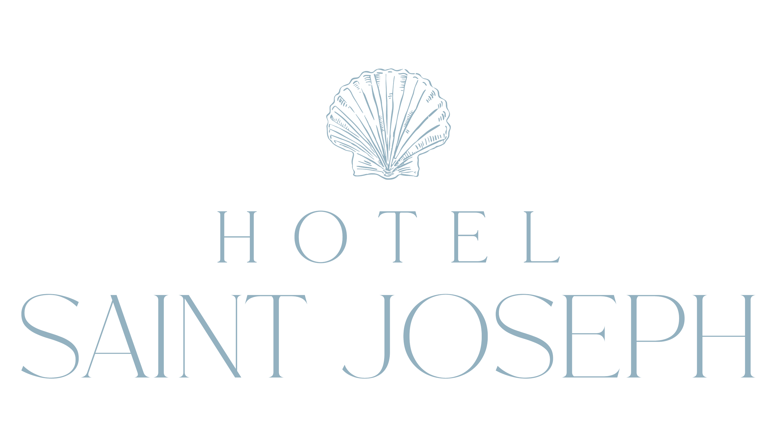 Logo for Hotel Saint Joseph featuring a stylized shell above the text ‘Hotel Saint Joseph’ on a black background.