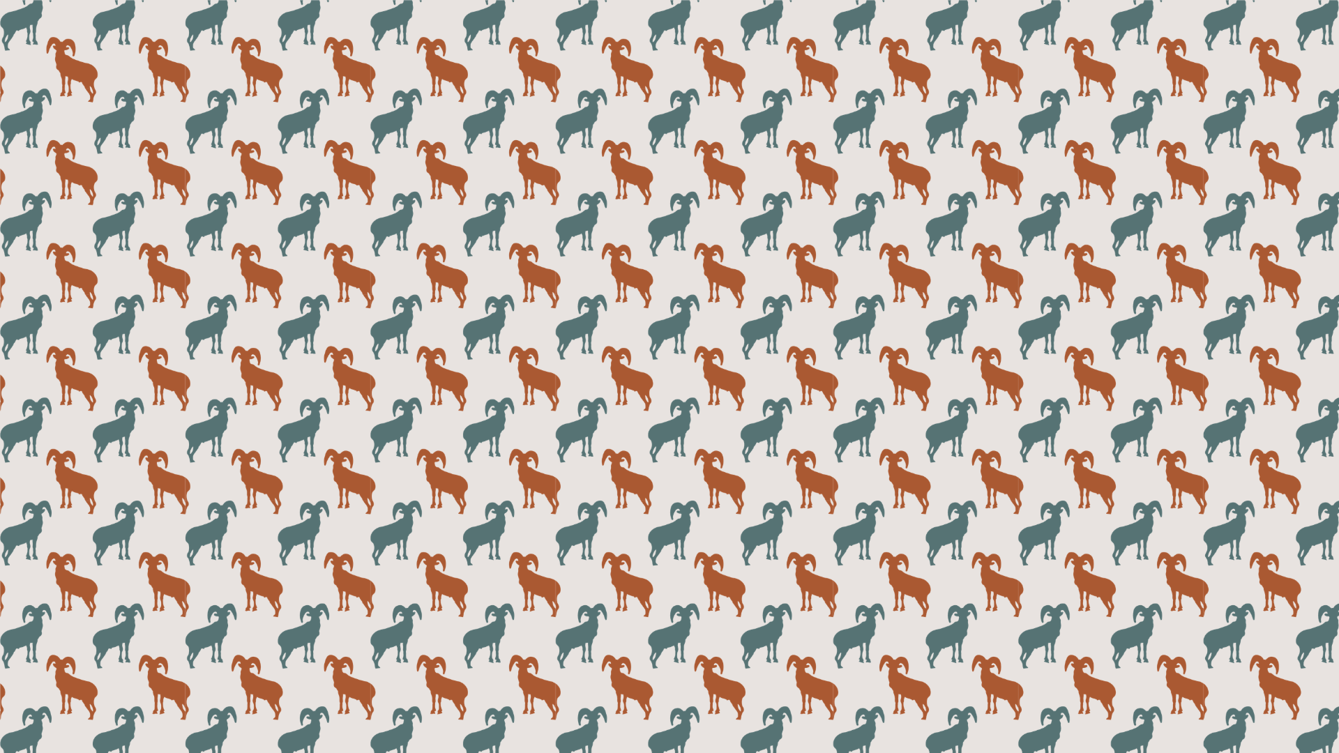 A repeating pattern of silhouetted goats in orange and green colors on a beige background.
