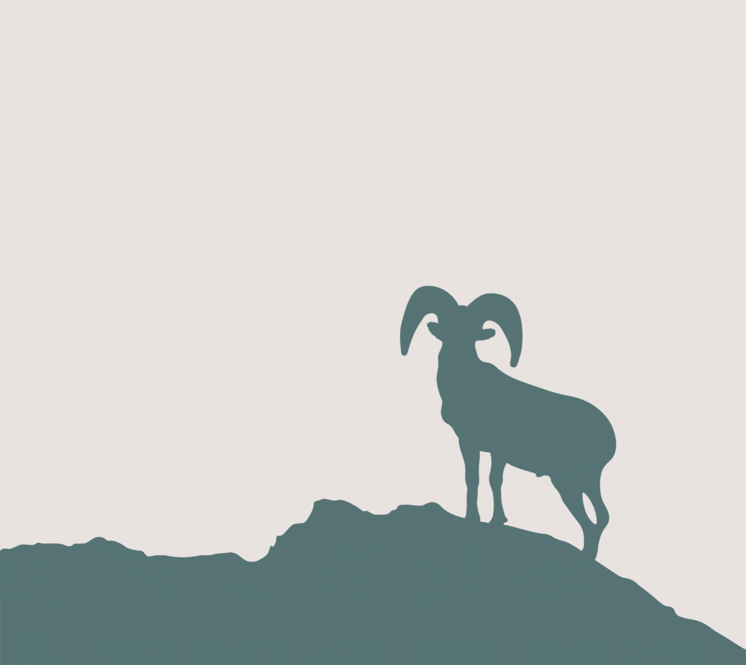 Silhouette of a mountain goat standing on a rocky terrain with a plain background.