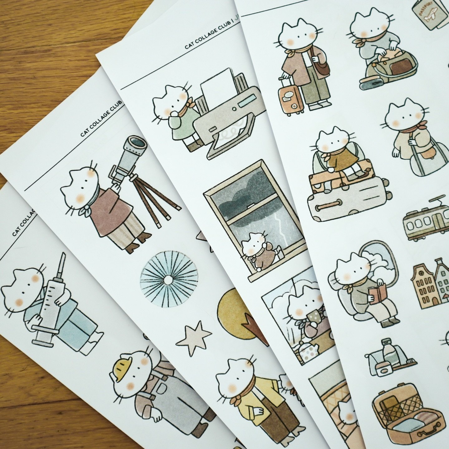 🌼 The June collage sheets are here 🌼This month the cats are traveling, renovating and visiting the zoo. 

🧳 Depending on where you are in the world you may have had the first summery days of the year which means that travel season is upon us. 
The