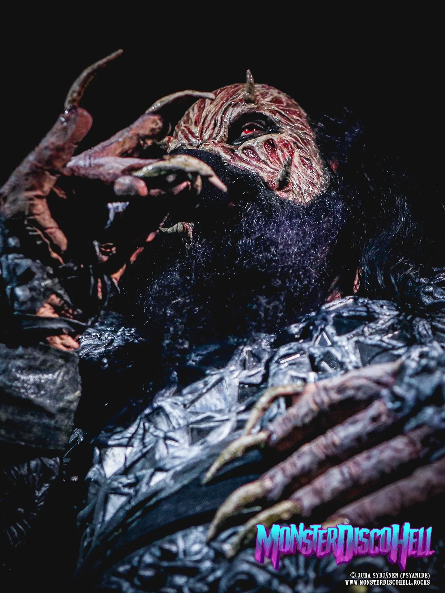 Aaah, it&rsquo;s finally Saturday and weekend, monstermaniacs! What are you up to today? Spooky stuff? If so, and if not, here&rsquo;s kind of a spooky close-up shot of Mr. Lordi, taken at Tavastia, Helsinki on March 22nd 2025. Tomorrow we&rsquo;ll h