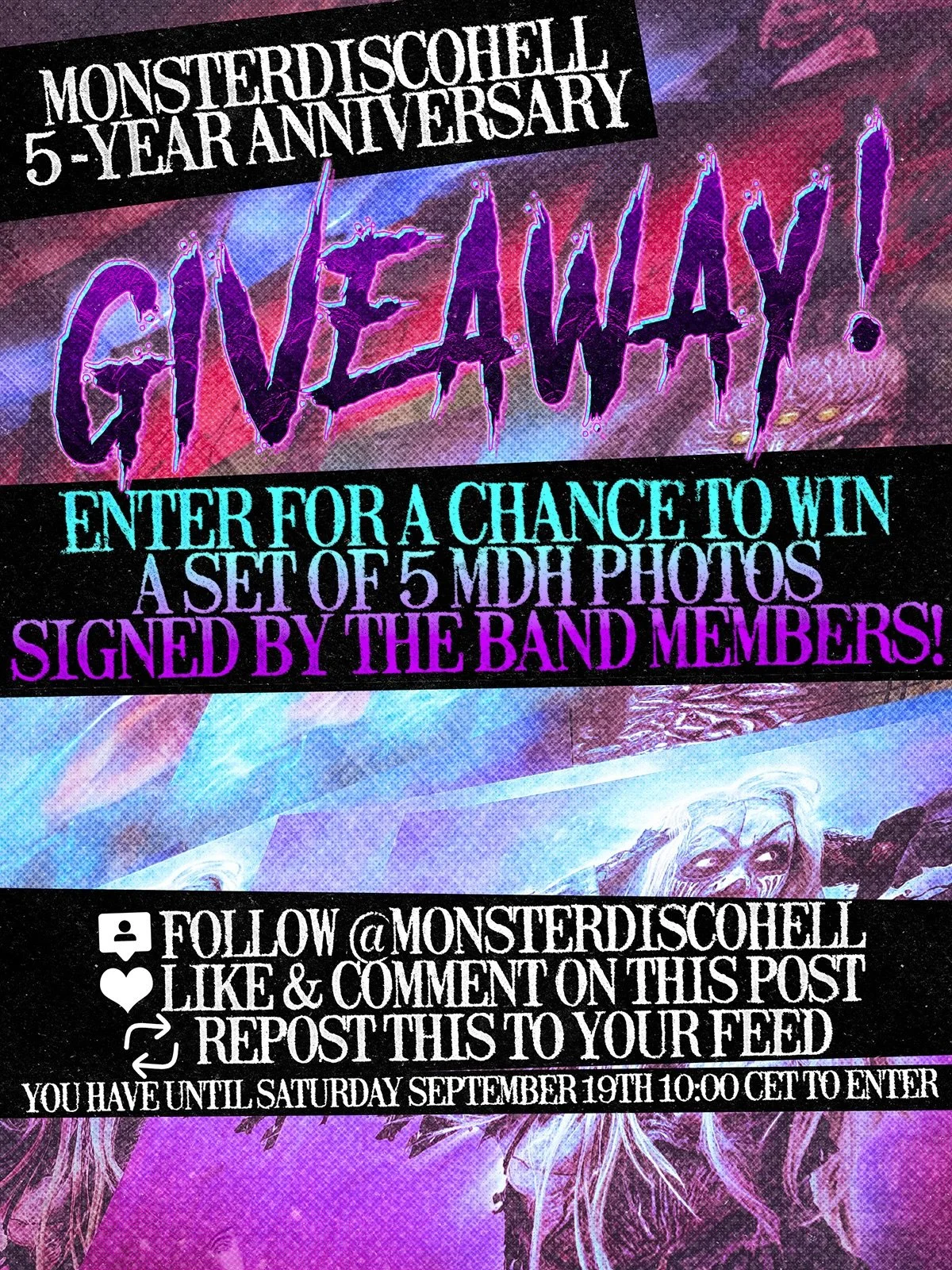 Alright, monstermaniacs! Happy Saturday and weekend, everyone! The MonsterDiscoHell 5-year anniversary celebration GIVEAWAY is here! Thank you, every single one of you, for being here every day, making MDH the best Lordi fan community there is. Now&r
