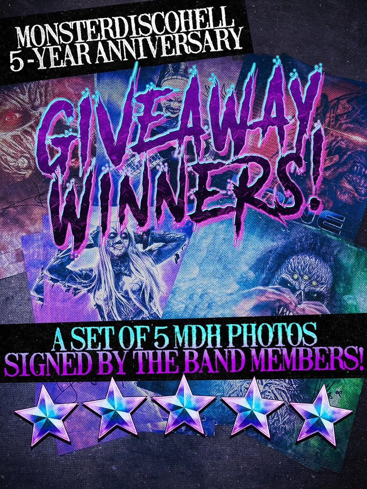 The MonsterDiscoHell 5-year anniversary giveaway is over and the winners have been picked! This time the random number jebus favored these 5 lucky MDH followers:

@_margred_ 
@ginacartoon 
@suvituo 
@lara7892_ 
@akipetaja 

They all get a set of 5 bi