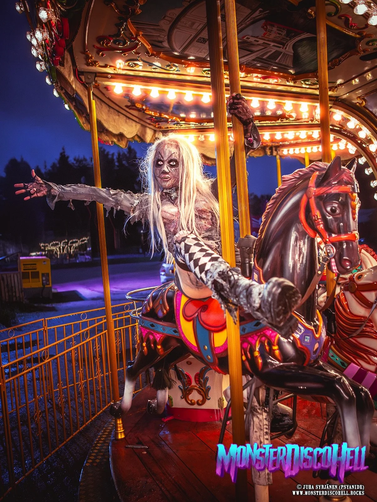 Wheeeee! 🎠 Before the show at Simerock in Rovaniemi on August 8th 2026, we had a quick fun little photoshoot with some of the band members on this merry-go-round carousel backstage. Here&rsquo;s probably my all time favorite photo I&rsquo;ve ever ta