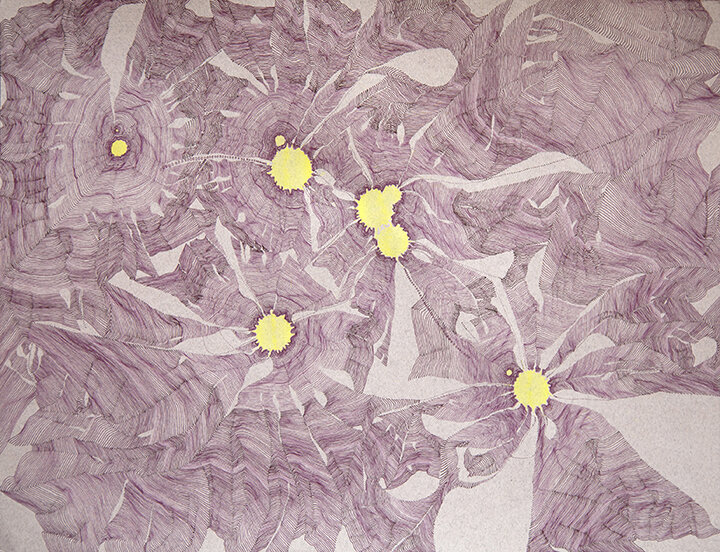 #21, pen and ink on colored pastel paper, 16x12”