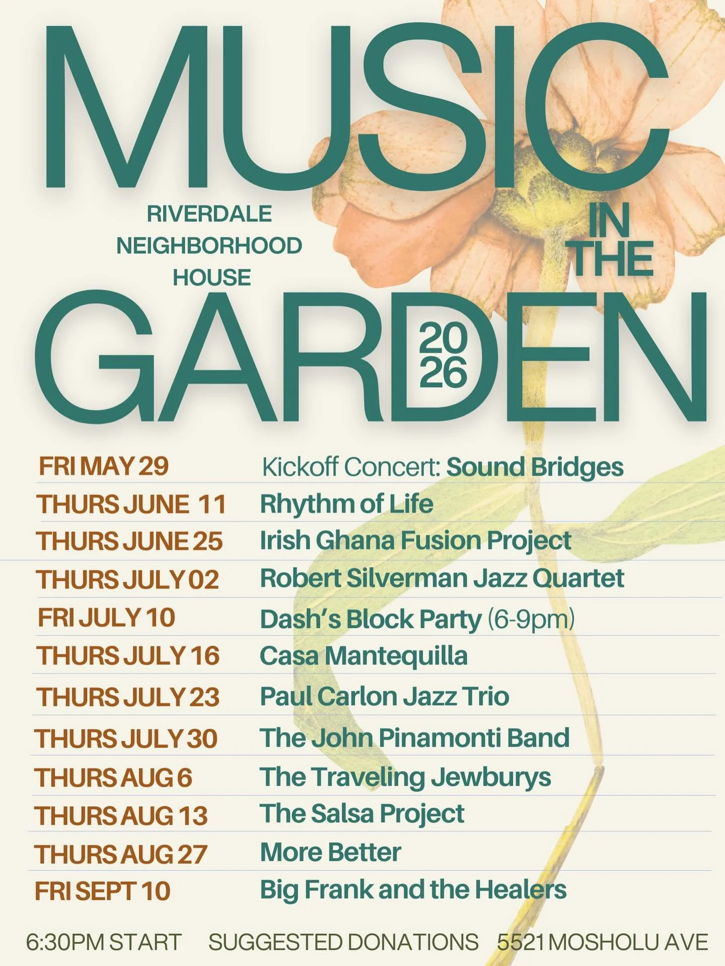Music in the Garden is back! 🌻🎶🕺🏼💃🏽

Our lineup this summer is stacked with jazz, salsa, blues, folk, soul, and so much more. Celebrate the sounds of local musicians all summer long with us. Next week, we are kicking off with Sound Bridges, a c