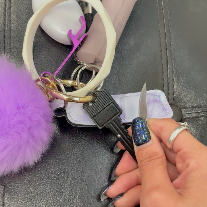 Fearless female! 👊 Self  defense keychains in stock. We have all-in-one sets which include pepper spray, hidden key knife, noise maker, and much more. We have the viral kitty &ldquo;brass knuckles&rdquo;, spike rings, and hidden key knives sold sepa