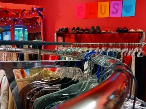 Clothing racks of upscale resale fashion