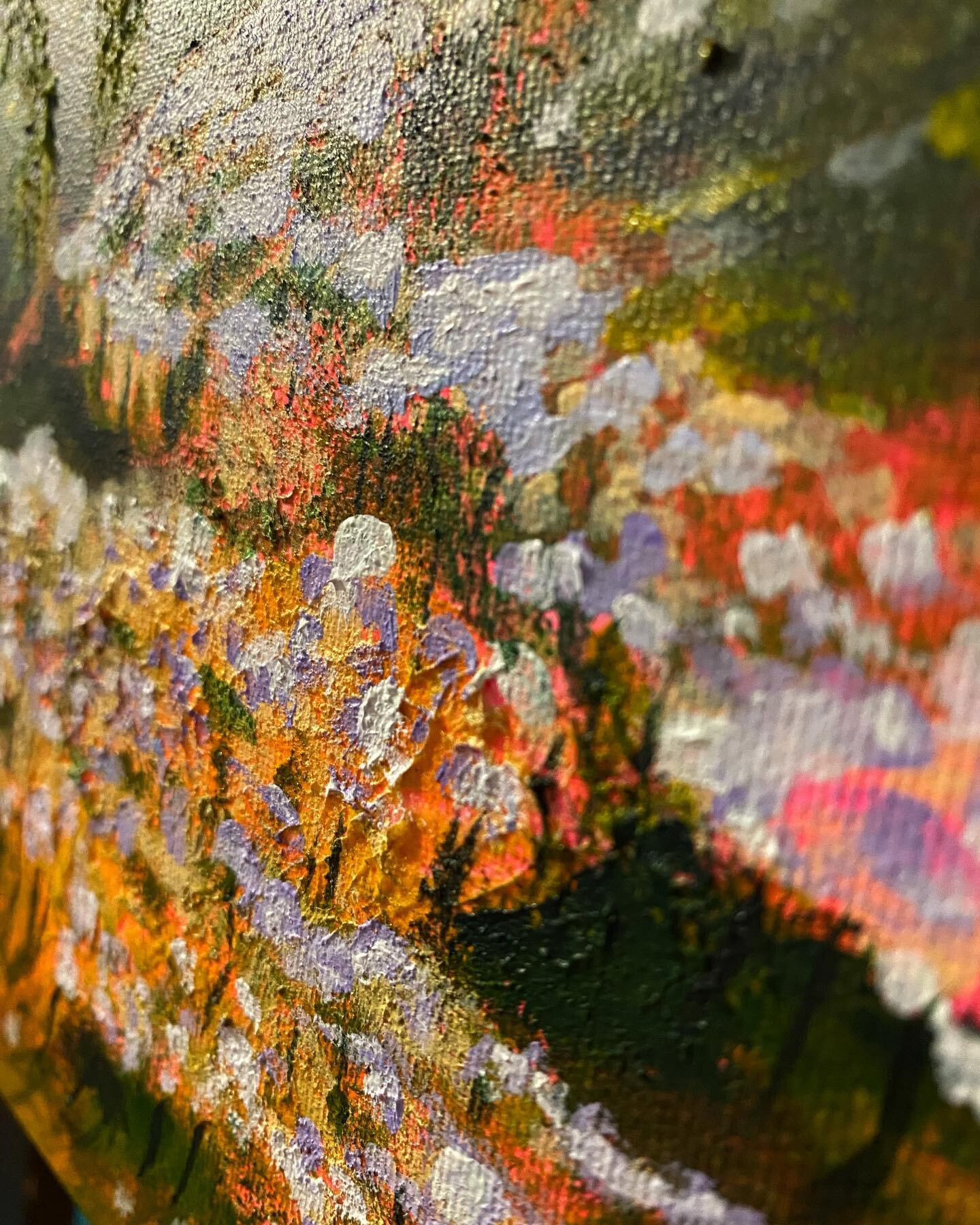 Juicy texture on a new painting I&rsquo;m working on! I&rsquo;m loving the bright colours! Can&rsquo;t wait to show the finished piece 🥳💐

#painting #acrylicpainting #acrylic #holbein #holbeinacrylic #landscape #landscapepainting #canadianlandscape