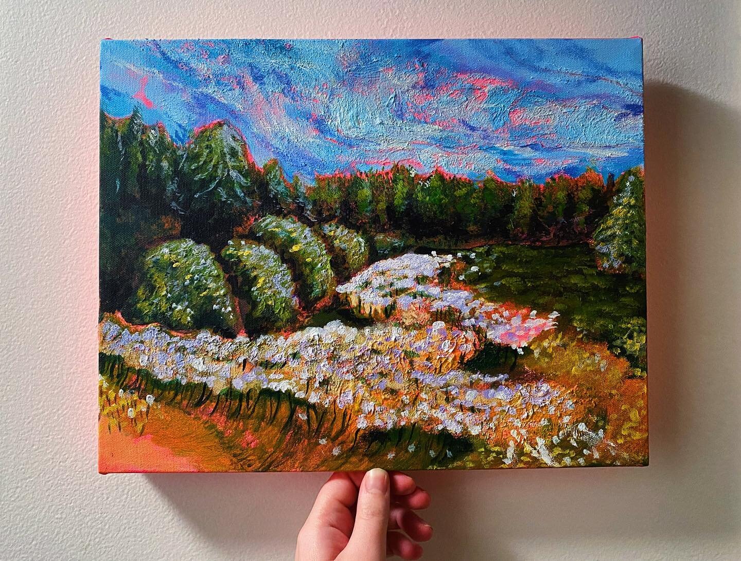 This is &ldquo;Field of Dreams&rdquo;, from the photo I had teased a while ago! This was an experimentation in texture. I finally made use of some cool molding paste I&rsquo;ve had sitting in my studio for ages! 

#painting #acrylicpainting #acrylic 