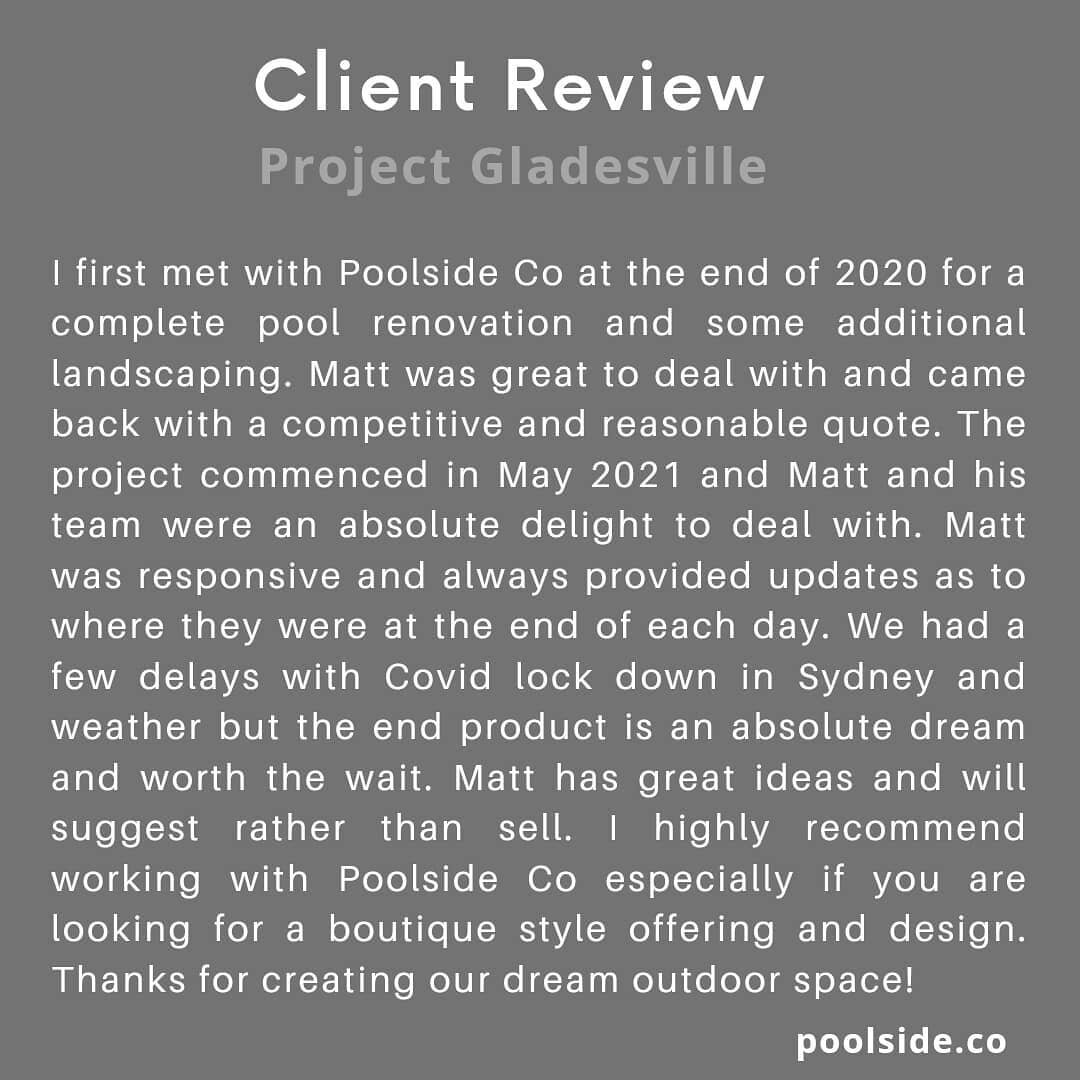A pleasurable client review received from our most recent project in Gladesville, Sydney.

Thank you Lauren, Jamie &amp; Indy!

#pooldesign #poolbuildersofinstagram #gardendesign #landscapedesign #poolbuilders #landscape