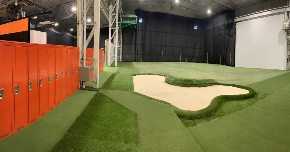 Golf Factory short game area is now complete. Comes with a 500 inch big screen.  Masters Sunday