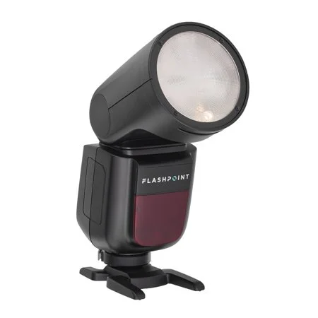 Flashpoint Zoom Li-on X R2 TTL On-Camera Round Flash Speedlight, compact design with a bright beam, ideal for outdoor and emergency use.