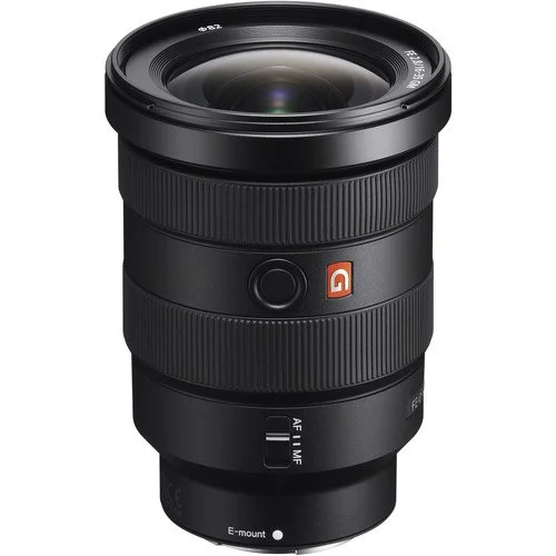 Sony 16-35mm F2.8 GM I lens displayed on a neutral background, showcasing its sleek design and advanced optics.