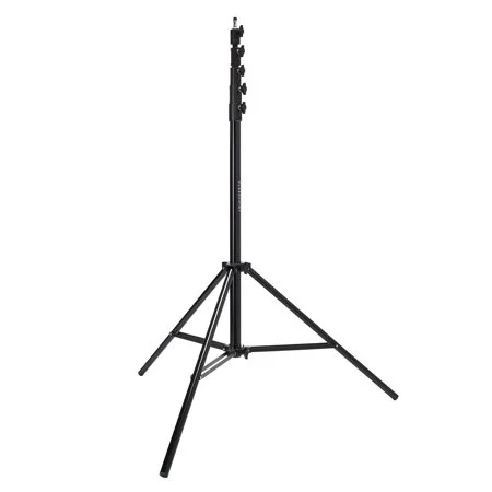 A tripod stand positioned against a solid black background.