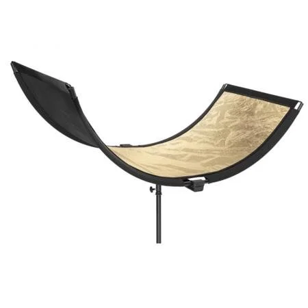 Photo light featuring a black stand and a gold frame, identified as a Westcott Eyelighter 3 Reflective Panel.