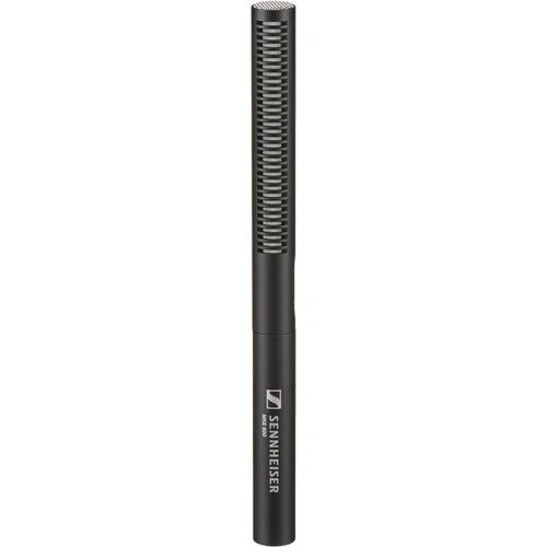 Sennheiser MKE 600 shotgun microphone displayed on a neutral background, showcasing its sleek design and features.