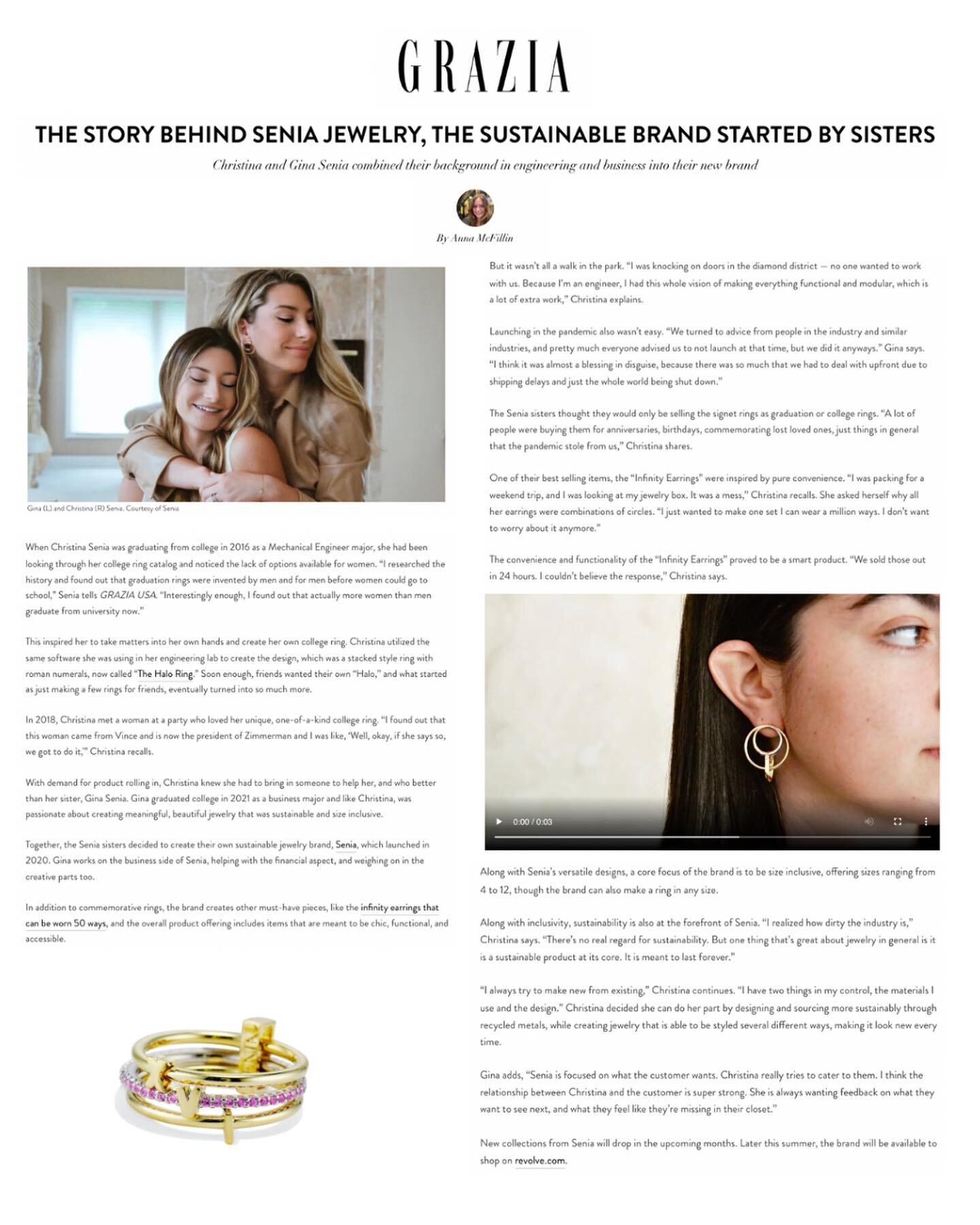 A Fine Line - Sustainability and inclusivity should extend to every category including demi-fine jewelry.  @senianewyork sisters and founders, @christinasenia and @ggsenia, talk to @whatztheyamz about their continued efforts with @graziausa #sustaina