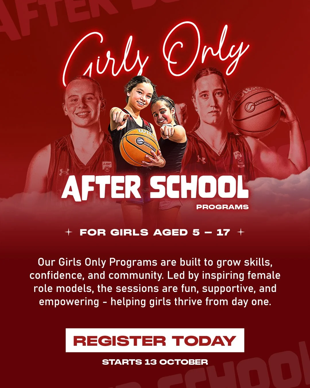 🔥 Girls Only Hoops Alert! 🔥⁠
⁠
Next term, we&rsquo;re back with our Girls only Afterschool Program for all skill levels, starting Tuesday &amp; Wednesday, 13th October. It&rsquo;s the perfect place to build skills, make friends, and fall in love wi