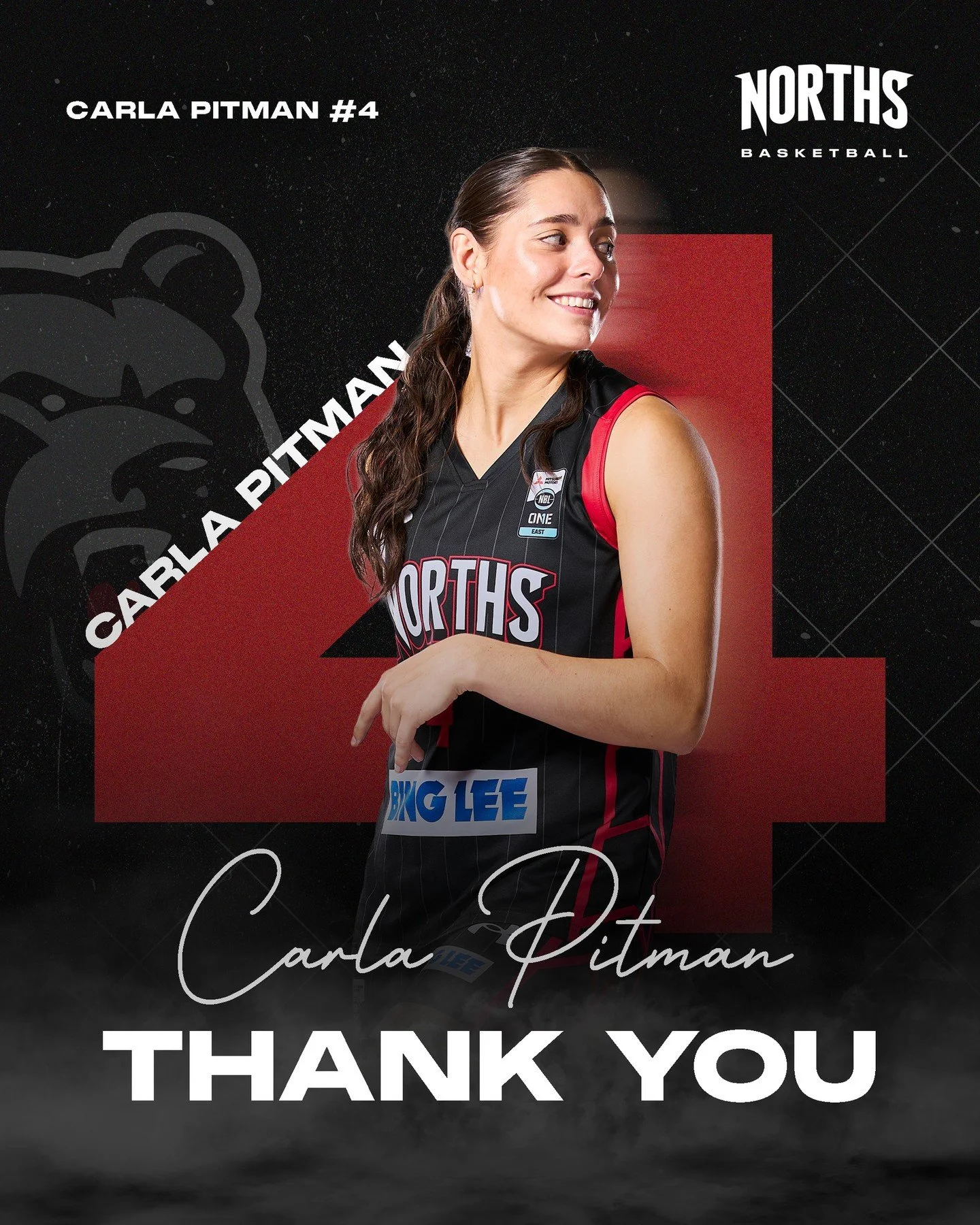Thank You, Carla &ldquo;CP4&rdquo; Pitman ❤️&zwj;🔥🐻⁠
⁠
Carla Pitman&rsquo;s time in the red &amp; black has been nothing short of special. After four incredible years with the Norths Bears, CP4 is taking her talents to NBL1 South, signing with the 