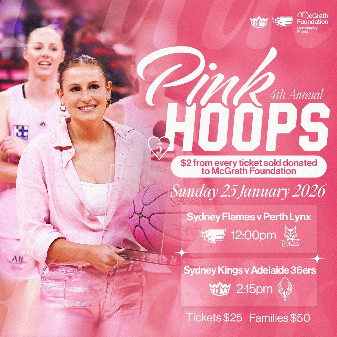 💖 Pink Hoops is back! 💖⁠
⁠
Bear fans, make your way to Qudos Bank Arena this Sunday, 25th January, for the 4th Annual Pink Hoops! Join us in supporting the McGrath Foundation 🐻 $2 from every ticket sold goes directly to this amazing cause. Every s