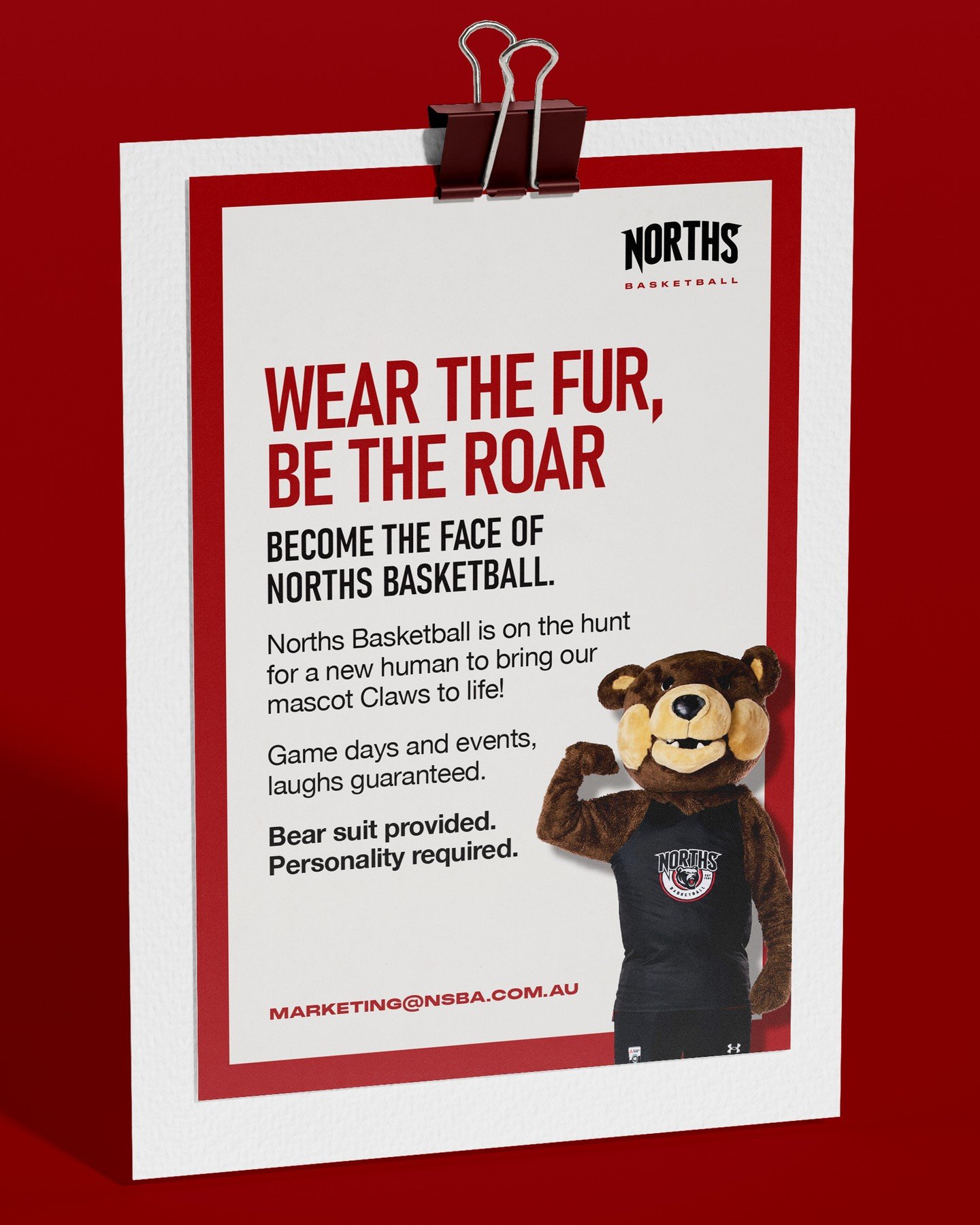 🐻 Do you Bearlieve you have what it takes? 🐻⁠
⁠
You know him.⁠
You love him.⁠
Now Norths is on the hunt for the human behind the Claws 👀🔥⁠
⁠
We&rsquo;re looking for someone with big energy, great vibes, and a love for bringing smiles to game days