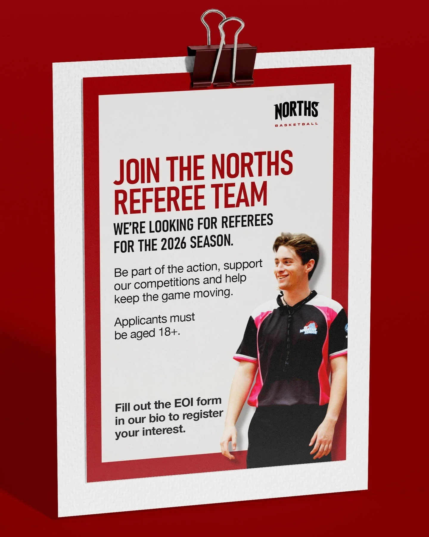 🚨CALLING ALL OFFICIALS🚨⁠
⁠
Norths is looking for passionate referees to join our team for the 2026 season! 🏀⁠
⁠
If you&rsquo;re 18+ and want to be part of the 2025 BNSW Referee Program of the Year, now&rsquo;s your chance!⁠
⁠
Learn, grow, and offi