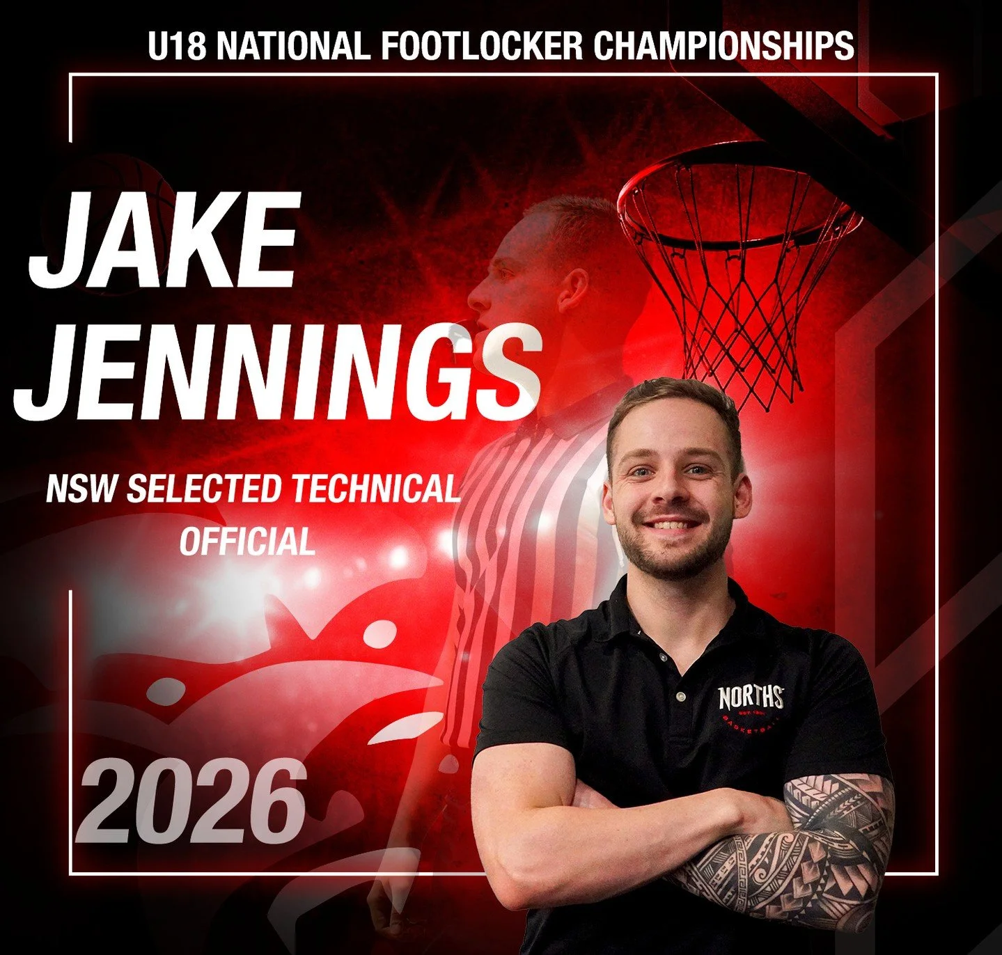 National Championships Selection 👏⁠
⁠
Congratulations to Jake Jennings, Norths Officials Program Coordinator and Referee, on being selected as 1 of only 5 NSW Technical Officials for the U18 Footlocker National Championships in Queensland this week.