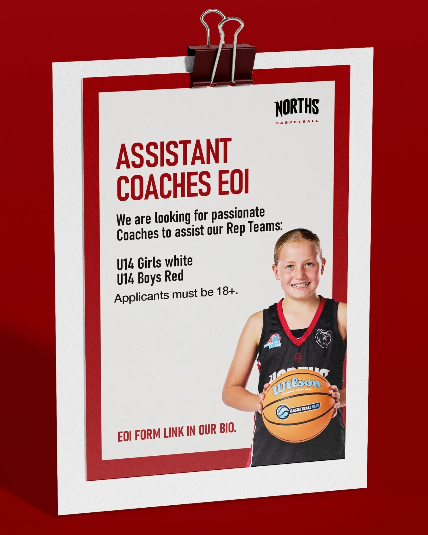 Assistant Coach EOI🏀⁠
⁠
We&rsquo;re looking for passionate coaches to join our U14B Red &amp; U14G White teams this season.⁠
⁠
If you love developing young athletes, building strong fundamentals, and creating a positive, growth focused environment w