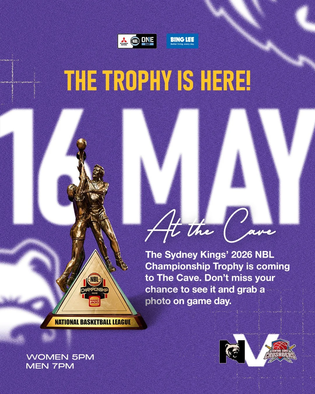 How often do you get to hold history? 🏆⁠
⁠
The Sydney Kings' 2026 NBL Championship Trophy is making a stop at The Cave this Saturday, and every Bears fan gets a shot at a photo with it on game day!⁠
⁠
Bring the kids. Bring the crew. This is one for 