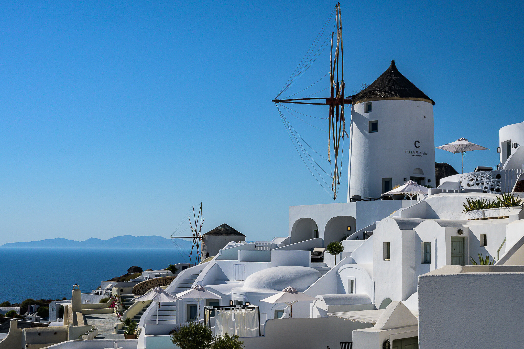 Windmills Oia Santorini Greece