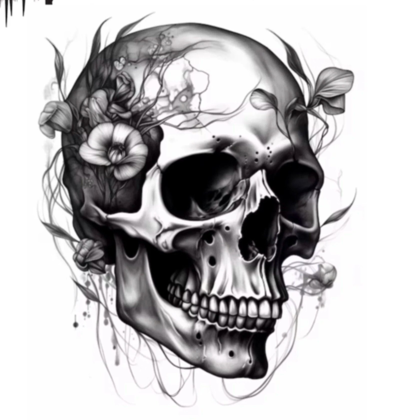 Living Flower Skull (black and grey)