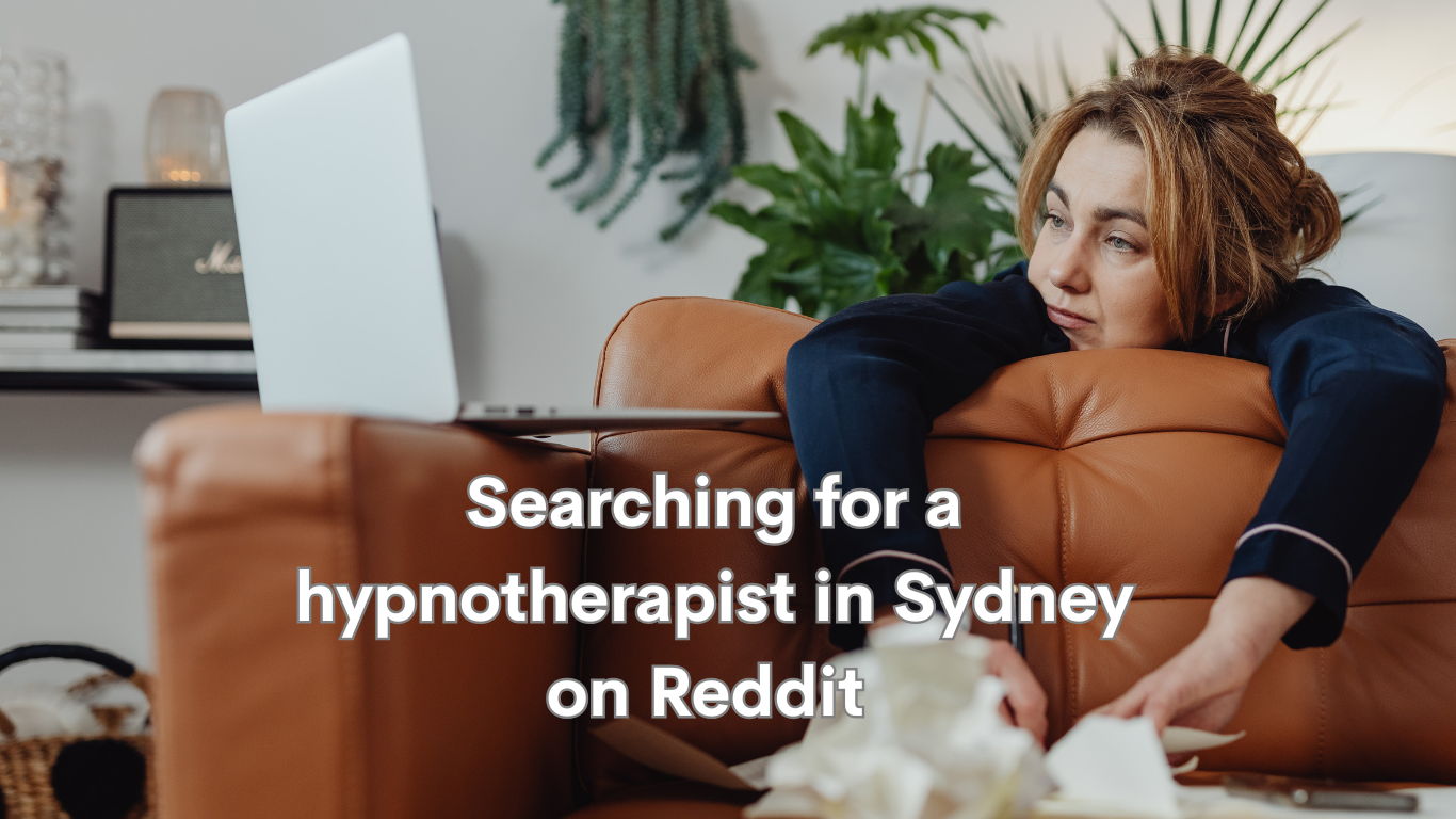 woman exhausted search on reddit for the best hypnotherapist in sydney