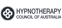 Logo of Hypnotherapy Council of Australia featuring a heart made of two overlapping shapes with the organization name below