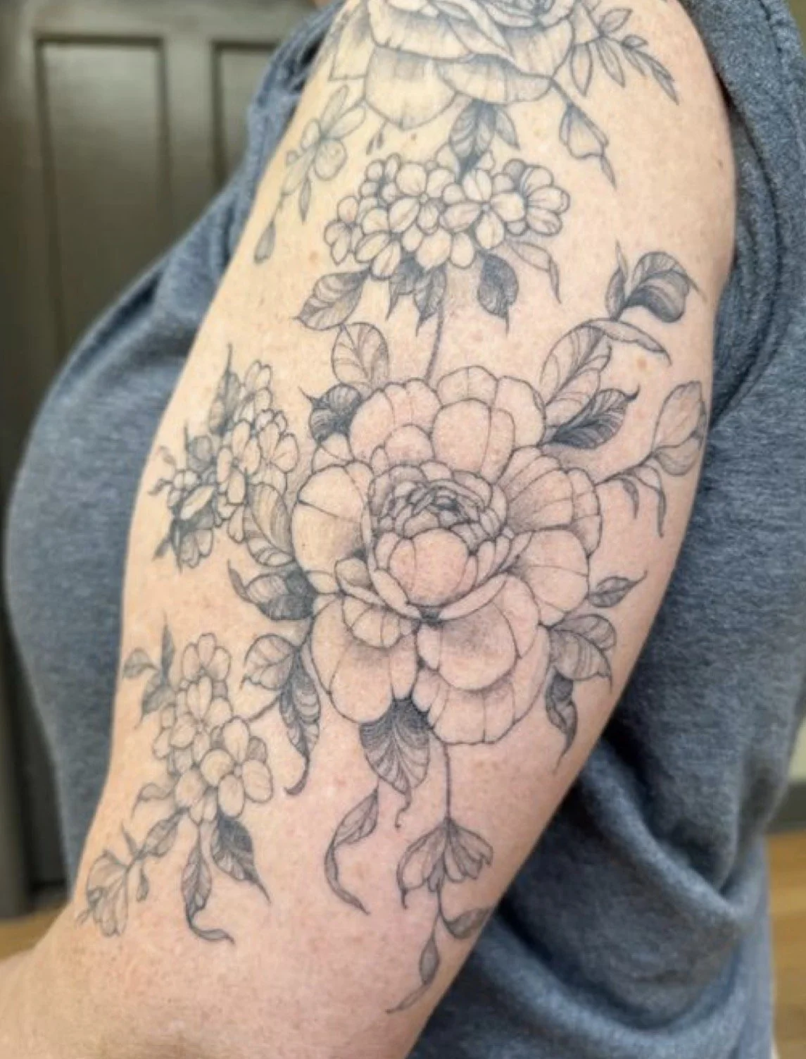 Healed Floral Fineline Sleeve Tattoo