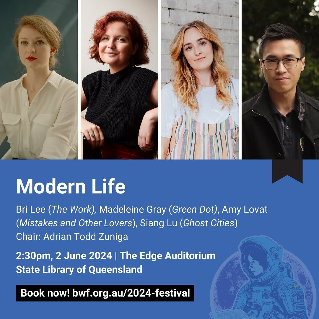 I&rsquo;ll be at @briswritersfest the weekend of 1&ndash;2 June for some excellent sessions!

Sunday 2 June 11.30am | Hosting @bri.e.lee in conversation

Sunday 2 June 2.30pm | Modern Life with @bri.e.lee @madeleine_gray_ @sianglu_author chaired by @